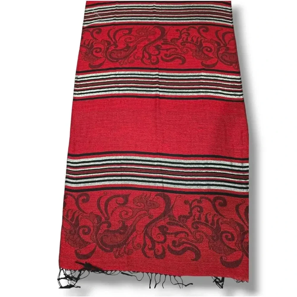 Pashmina Women's Red Multicolor Striped Scarf Wrap 69